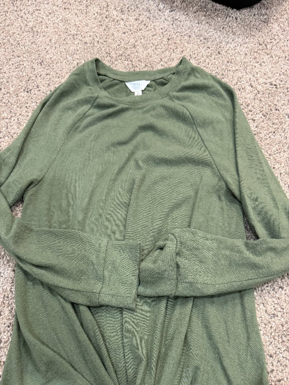Time and Tru Women's Small Green Long Sleeve Raglan Tie Front Top